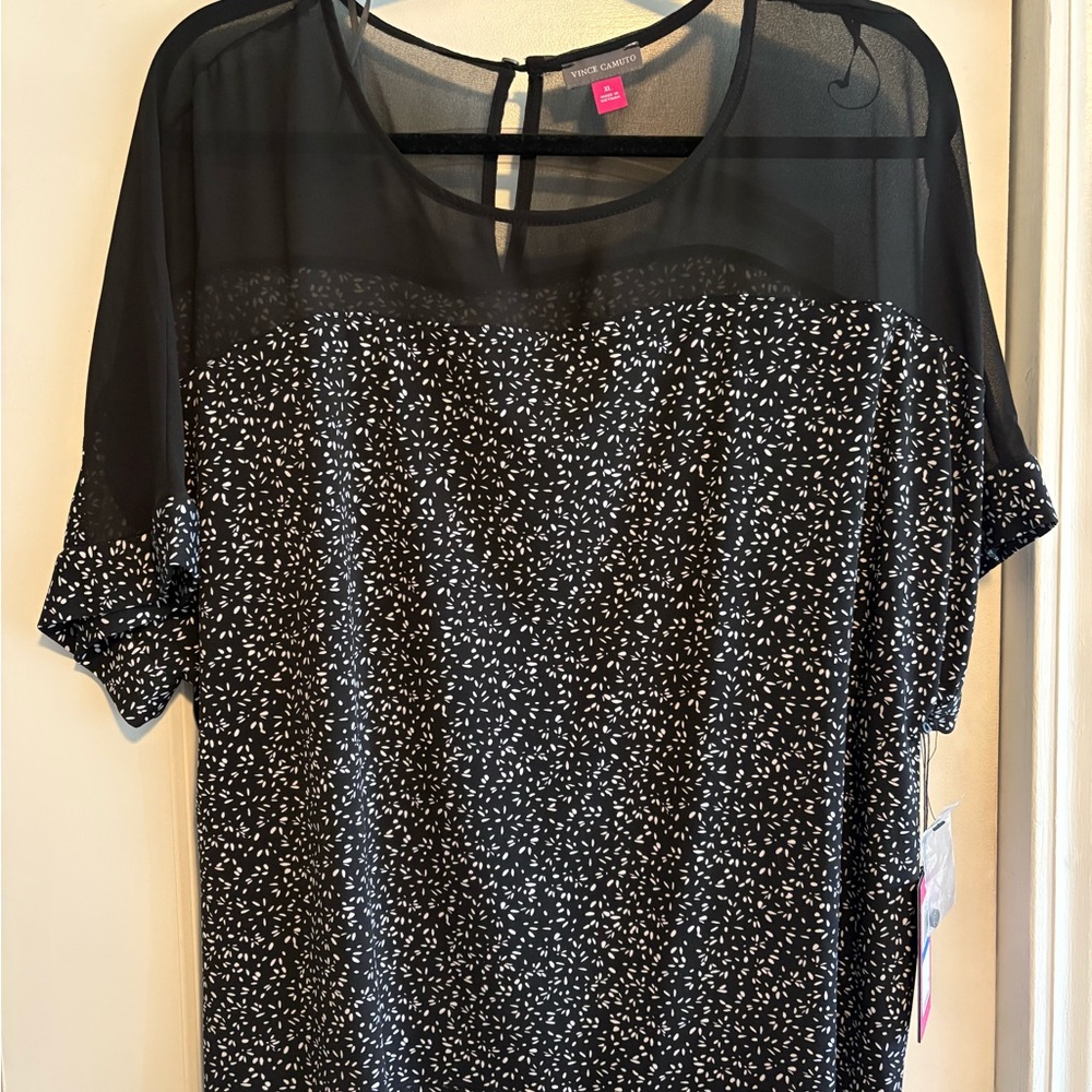 Vince Camuto Black and White Patterned Sheer Blouse